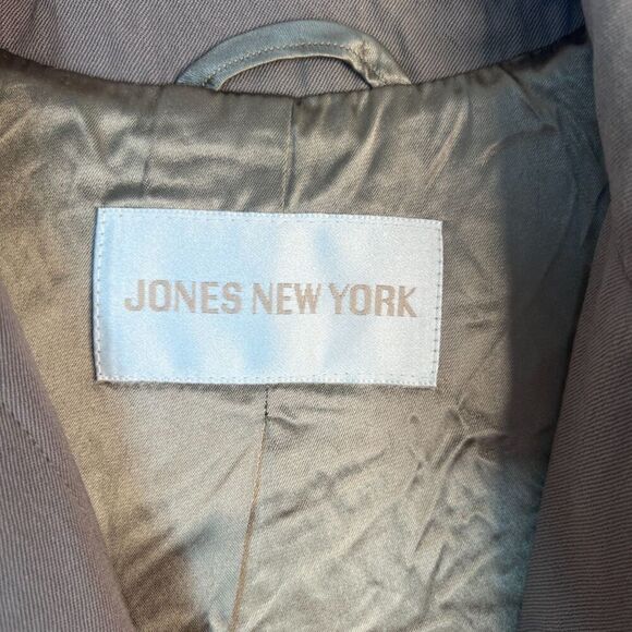 Jones New York Tan Brown 100% Pure Wool Trench Coat Button Front Petite Large - Picture 12 of 15